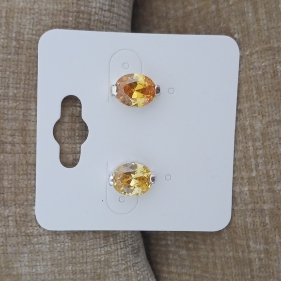 925 Silver Gold Tone Oval Citrine Faceted Crystal Earrings - Picture 1 of 8